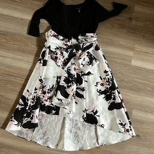 R & M Richards Women's Hight And Low Cocktail Gown Black, pink and white